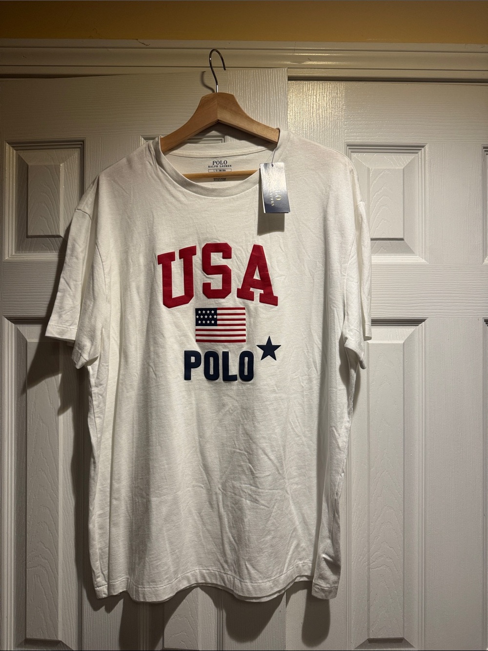 Polo by Ralph Lauren White USA Graphic Tee with Red & Navy Accents